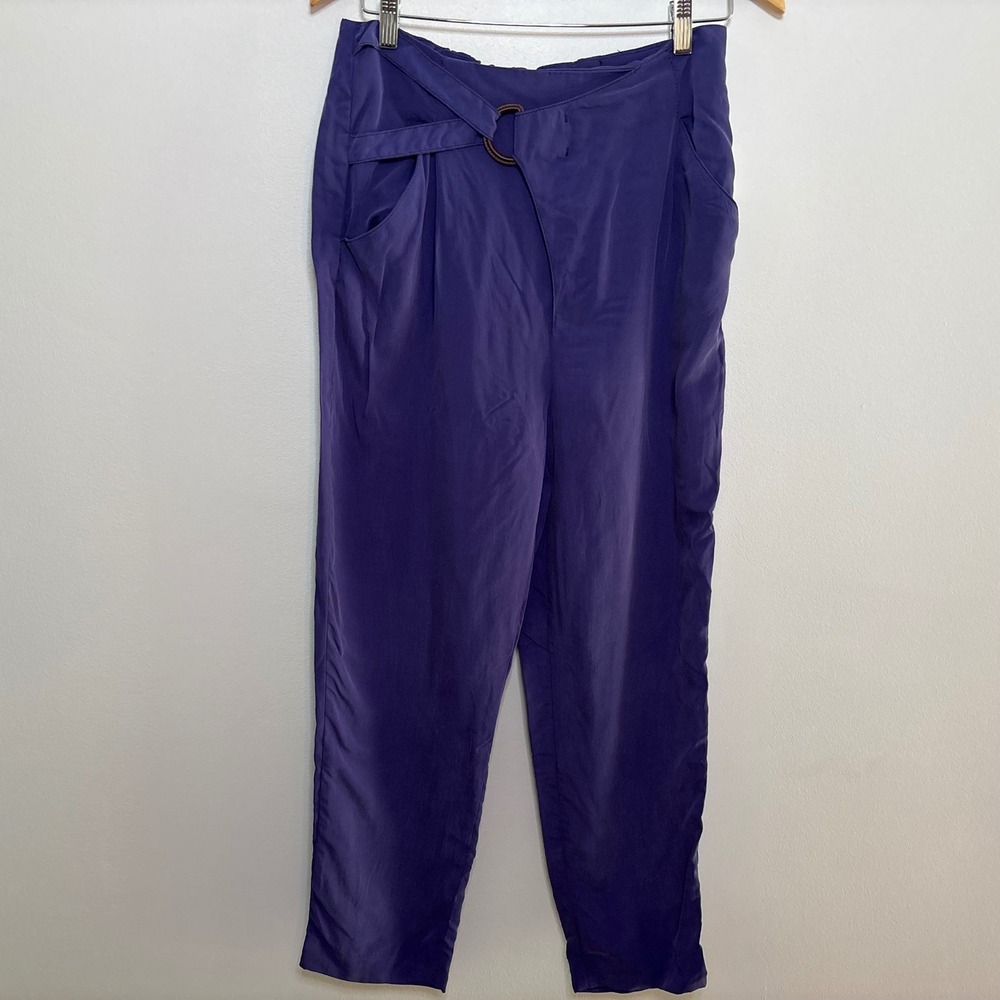 Anthropologie Wrap Front Tapered Pants Womens Trouser S Purple High Rise Office